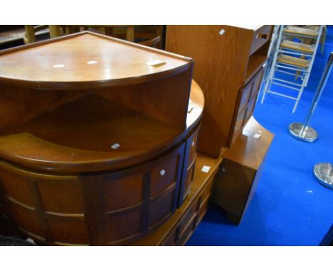 A selection of vintage Nathan teak furniture including corner and base pieces