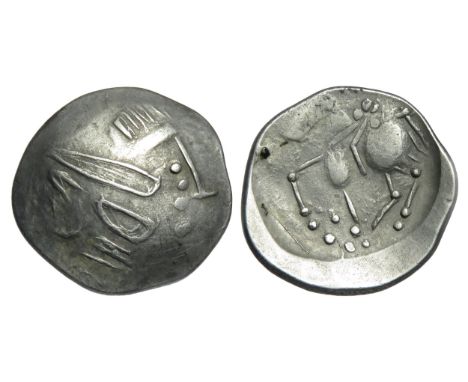 Celtic. Eastern Europe Tetradrachm. Sattelkopfpferd Type. Circa 3rd - 2nd century BC. Silver, 6.98g. 23mm. Heavily stylised h
