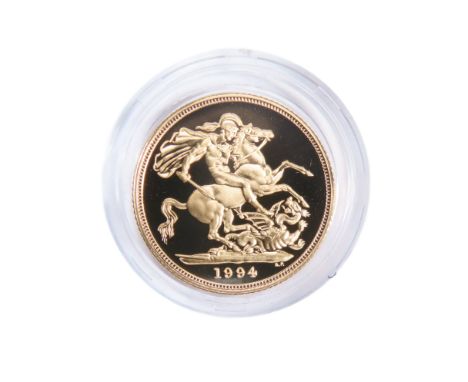 Royal Mint. Elizabeth II Proof Gold Sovereign, 1994. 8g. Crowned bust right, ELIZABETH II DEI GRA REG F D. R. St George and d