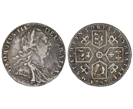 George III Shilling, 1787. Silver, 5.96g. 25mm. Old laureate and draped bust right, GEORGIVS III DEI GRATIA. R. Crowned cruci