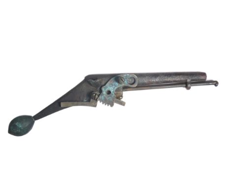 17th Century Toy Pistol. Circa 1620-40 AD. Copper-alloy, 112.61g. 175mm. A multi-component three-diamentional pistol. The sto