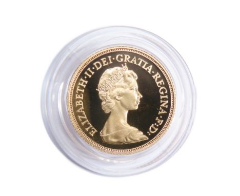 Royal Mint. Elizabeth II Proof Gold Sovereign, 1984. 8g. Crowned bust right, ELIZABETH II DEI GRATIA REGINA F D. R. St George