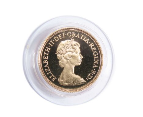 Royal Mint. Elizabeth II Proof Gold Sovereign, 1982. 8g. Crowned bust right, ELIZABETH II DEI GRATIA REGINA F D. R. St George