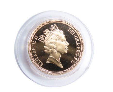 Royal Mint. Elizabeth II Proof Gold Sovereign, 1986. 8g. Crowned bust right, ELIZABETH II DEI GRA REG F D. R. St George and d