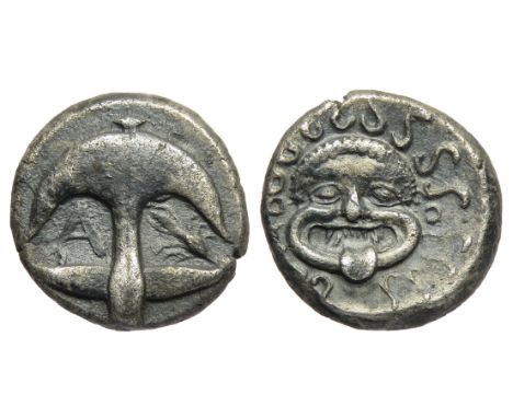 Thrace. Apollonia Pontica circa 480-450 BC. Silver Drachm, 3.31g 13mm. Upright anchor, A to left, crayfish to right. R. Facin