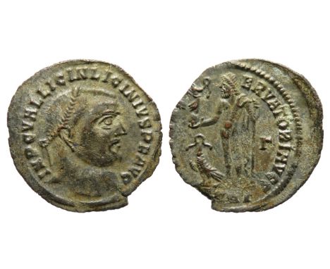 Licinus Folis. Billon, 2.18g 24.47mm. IMP C VAL LIC LICINIVS P F AVG, laureate head of Licinius facing right. R. IOVI CONSERV