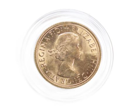 Elizabeth II Gold Sovereign. 8g. Crowned bust right, ELIZABETH II DEI GRA REG F D. R. St George and dragon. 1959 in ex. Mint 