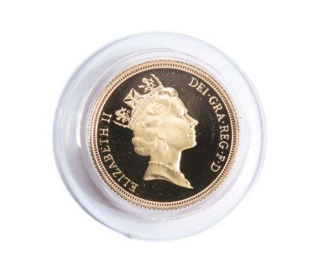 Royal Mint. Elizabeth II Proof Gold Sovereign, 1996. 8g. Crowned bust right, ELIZABETH II DEI GRA REG F D. R. St George and d