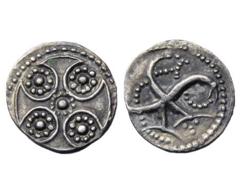 Anglo-Saxon Sceattas. Eclectic Series, 710-760 AD. Celtic Cross group. Silver, 1.09g. 13mm. Celtic cross, rosettes in angles.