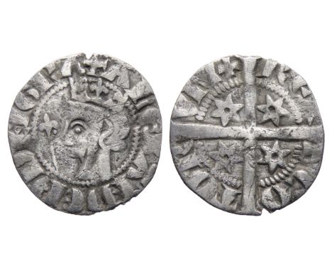 Alexander III Penny. Second coinage, class B2/M mule, 1280-1292 AD. Crowned bust left with sceptre. R. Cross with mullet in e