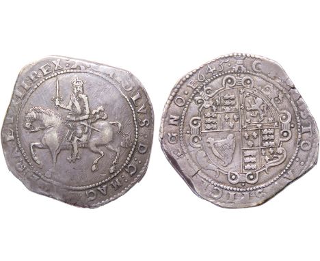 Charles I. 1625-1649. Crown, Exeter mint; mint mark castle. Dated 1656. Charles on horseback left, holding reins and sword. R