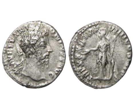 Marcus Aurelius Denarius. 2.85g. Laureate bust right, M AUREL ANTONINVS AVG. R. TR P XXXII IMP VIIII COS II P P, standing lef