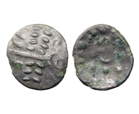 Durotriges Cranborne Chase Billon Stater. Circa 60Â&nbsp;BCÂ&nbsp;to 20Â&nbsp;BC. 2.84g. 18mm. Wreath, cloak and crescents. R