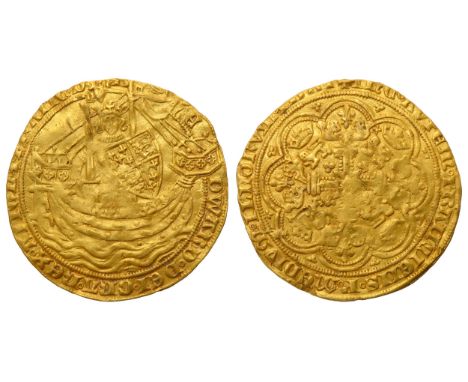 Edward III Noble Pre-treaty Period, 1351-61 AD. Gold, 7.64g. 33mm. King standing facing in ship with sword and shield, EDWARD