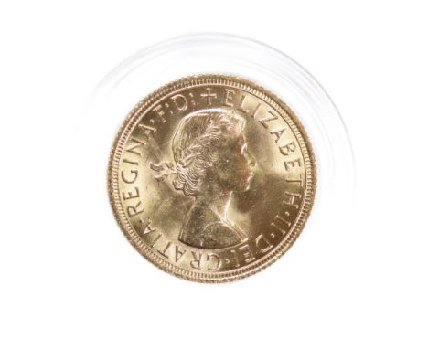 Elizabeth II Gold Sovereign. 8g. Crowned bust right, ELIZABETH II DEI GRA REG F D. R. St George and dragon. 1963 in ex. Mint 