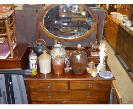 Edwardian Mahogany Inlaid Dressing Chest with Oval Mirror