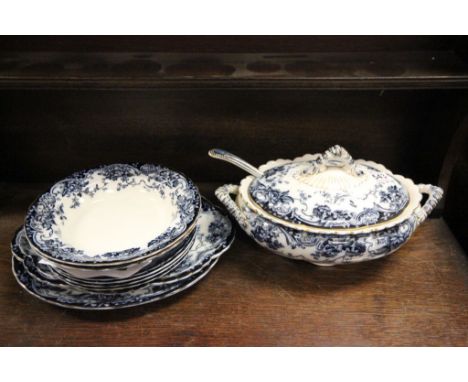 Late Victorian Keeling & Co Late Mayers Chatsworth Dinnerware including Tureen & Ladle, Two Sandwich Plates, Two Bowls and Fo