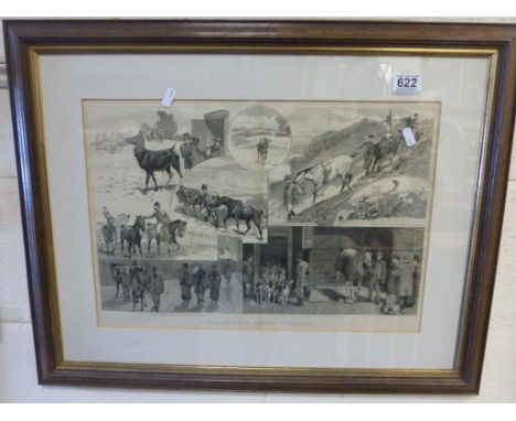 Framed and Glazed Black and White Hunting Print ' A Run with the Queen's Staghounds '