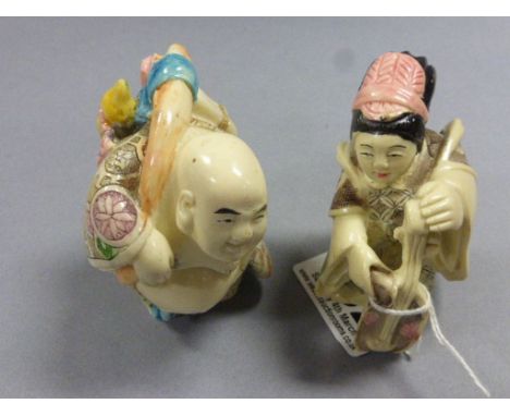 Two oriental figures to include Buddha and Lady playing Harp