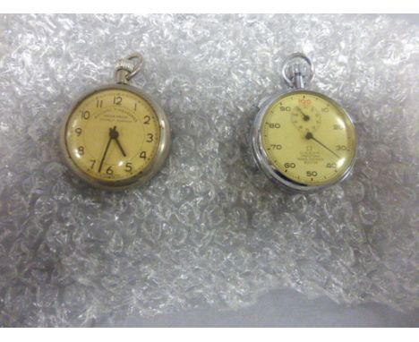 An Omega Prestons Timer Division stopwatch, along with a Railway Timekeeper watch
