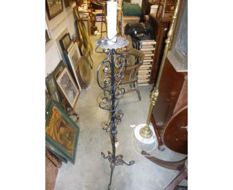 Ornate Wrought Iron Standard Lamp and Brass Standard Lamp
