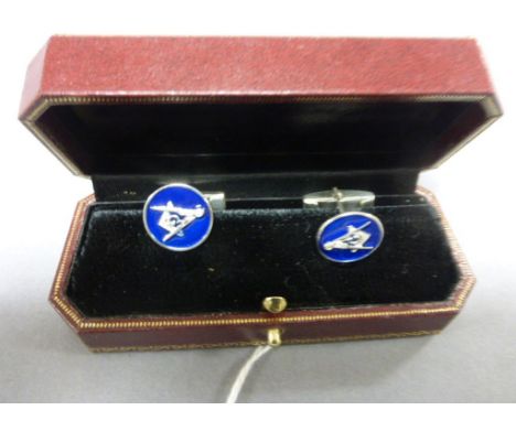 Pair of silver and enamel set Masonic cufflinks