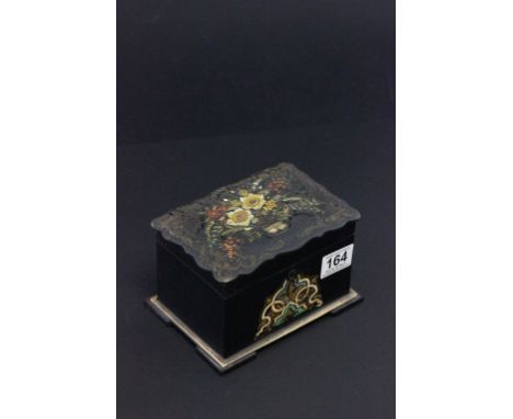 19th century Lacquered Papier Mache Tea Caddy with two lidded compartments
