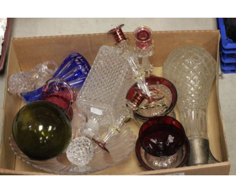 Collection of glass including decanter, Cranberry