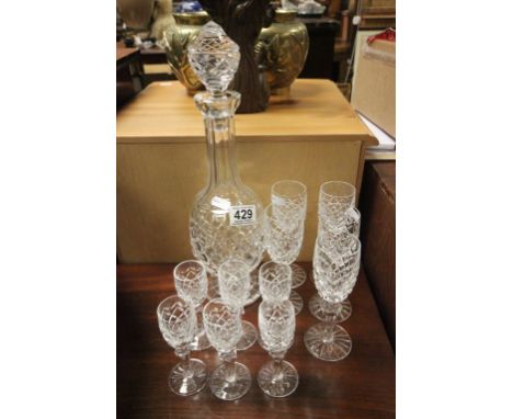 Waterford Cut Glass Crystal Decanter together with Five Waterford Crystal Sherry Glasses and Six Liqueur Glasses
