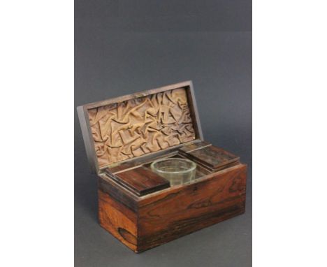 19C Rosewood tea caddy with fitted interior and mixing bowl