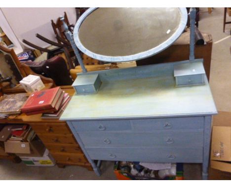 Edwardian Blue Painted Dressing Chest with Oval Mirror