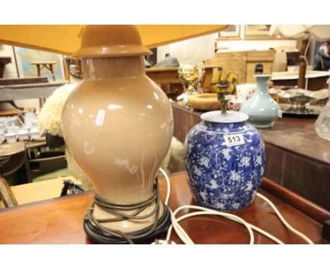 Blue and White Ceramic Table Lamp and another Table Lamp