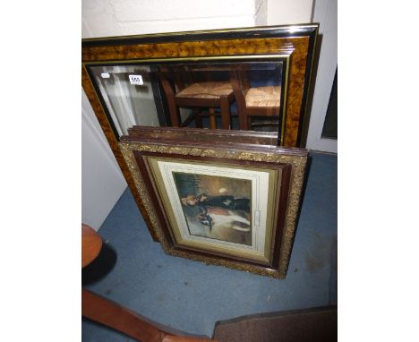 Framed Bevelled Edge Mirror and Ornately Framed Print