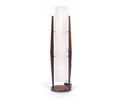 A 1970's spun plastic 'rocket'-type floor lamp on a teak frame   CONDITION REPORT:  Working order unknown, wear commensurate 
