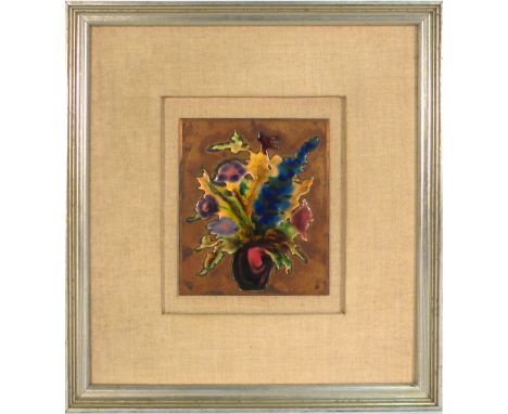 20th Century School,still life- a vase of summer flowers,unsigned,enamel on copper panel,panel 15 x 12.5 cm   CONDITION REPOR