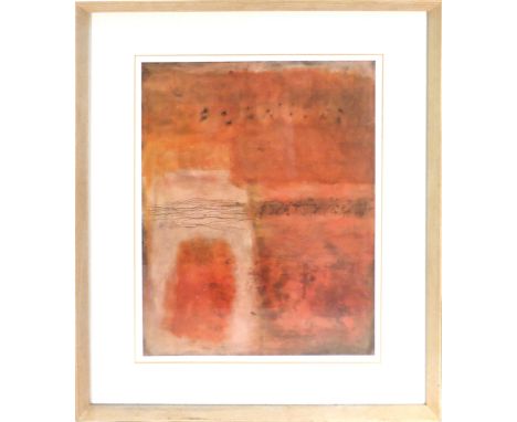 20th Century School,a red abstract landscape,lithographic print,61 x 44 cm   CONDITION REPORT:  F/g good