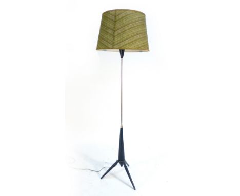 A 1950/60's ebonised and brushed aluminium standard lamp on a tripod base   CONDITION REPORT:  Working order not guaranteed, 