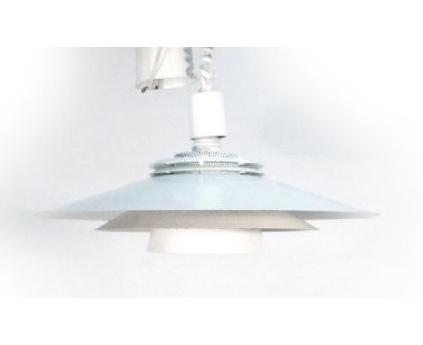 A 1970's white enamelled three tier pull-down ceiling light in the manner of Louis Poulsen   CONDITION REPORT:  Some small kn