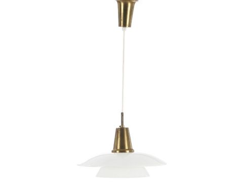 Poul Henningsen for Louis Poulsen, a 1940's 'PH-3,5/3' pendant light with conical socket housing, brass canopy and opal glass