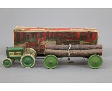 An Animate Toys 'Little Logging Set', comprising 'The Baby Tractor' in green and a trailer with logs, keeping its original bo