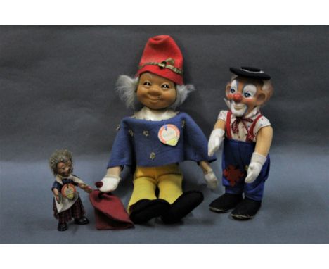 Two 1960's Steiff dolls, to comprise 'Clownie' and 'Sandie', the tallest measuring 19 cm, with Sandie having a chest tag and 