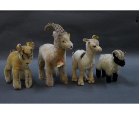 A group of 4 1950's-70's Steiff animals, to comprise a 1959-67 Zicky goat, measuring 10 cm tall, a Snuckie mountain sheep, me