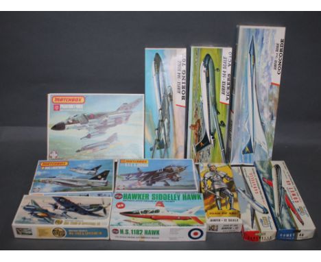 A group of 11 Matchbox and Airfix model kits, comprising a "Phantom F-4 M/K model kit, a "BAC Lightening" model kit, a "BAC S