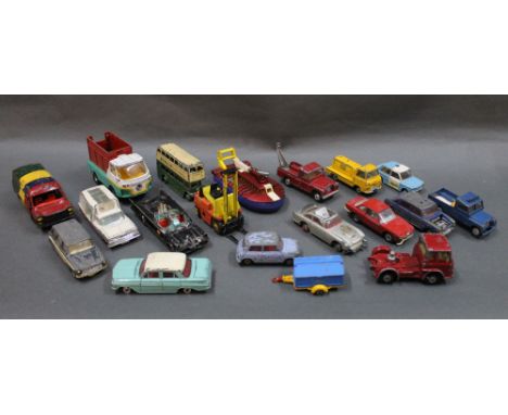 An assorted collection of Corgi and Dinky diecast model vehicles, some re-painted, and to include a Batman batmobile with red