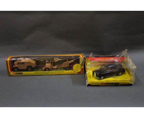 Two 1970's Corgi diecast model vehicle sets, to comprise a quad tractor, ammunition trailer and field gun set (909), and a Lo