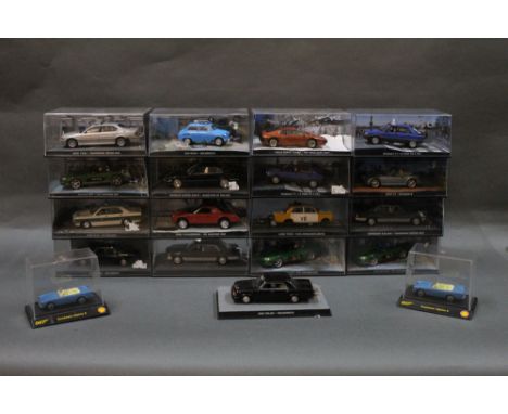 A group of 19 scale model 007 vehicle dioramas, to include Golden Eye and Tomorrow Never Dies, mostly all displayed in their 