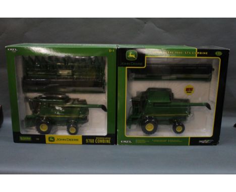 Two Britain's Ertl 1:32 scale diecast model combine harvesters, to comprise a Moissonneuse-Batteuse 9760 combine and a John D