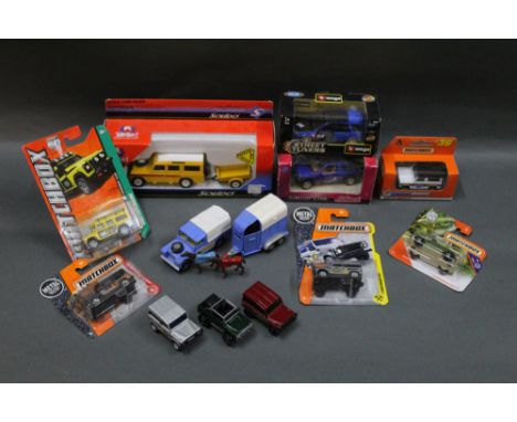 A group of boxed and unboxed diecast, including land rover models, such as a Corgi Whizzwheels land rover 109WB with Beaufort