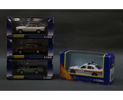 Three vanguards by Corgi 1:43 scale diecast model cars, presented within there plastic display boxes, and sold together with 