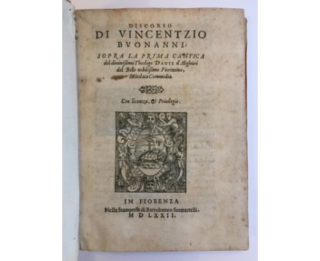 Dante Alighieri. Buonanni Vincenzo. Discorso... sopra la prima cantica del divinissimo theologo Dante d'Alighieri del bello n